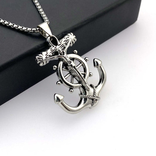 06105 RUCI Titanium Steel Punk Hip Hop Retro Trendy Anchor Necklace